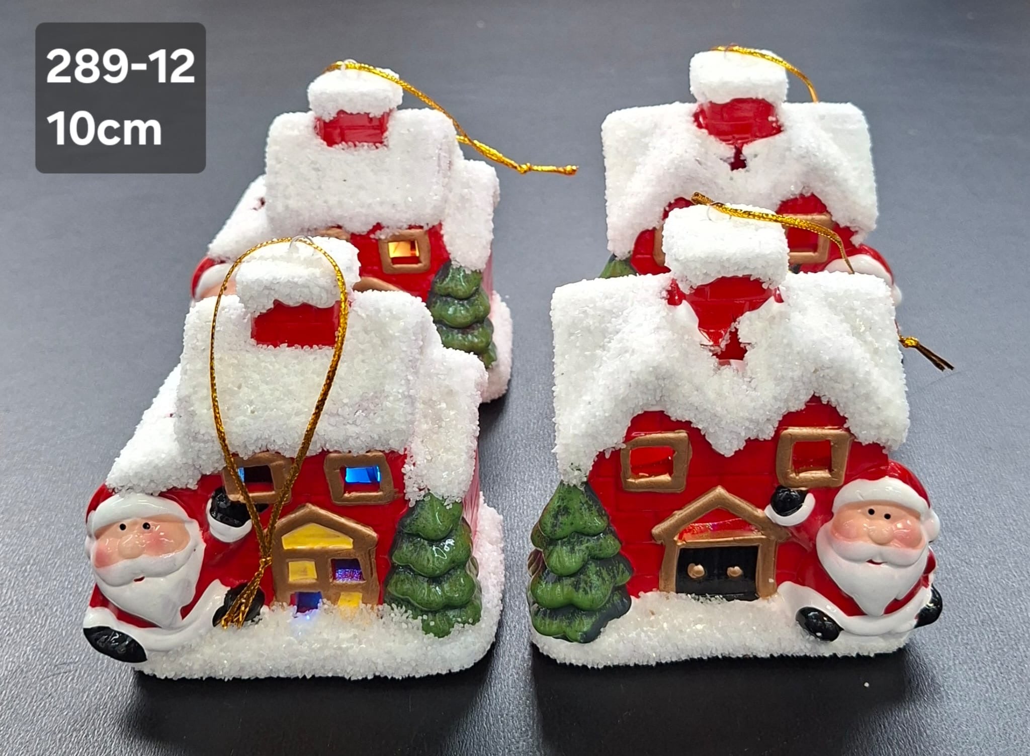 Set 4 Căsuțe luminoase decor ceramic Crăciun roșu cu Moș Crăciun - 10cm